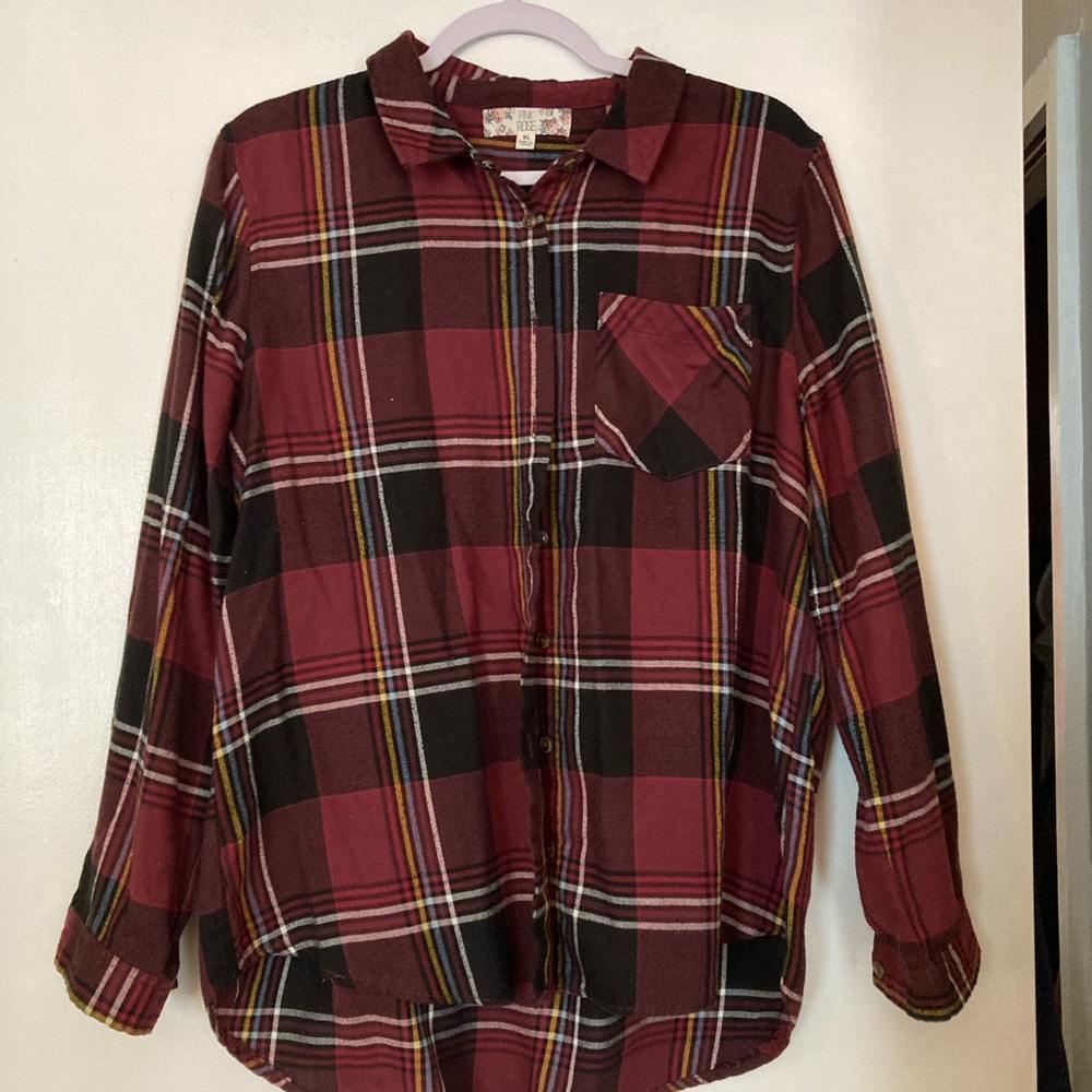 Pink Rose Burgundy Plaid Shirt